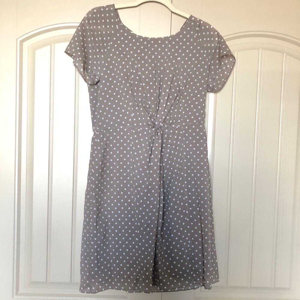 J.Crew Polka Dot Taupe Dress with Knot Waist